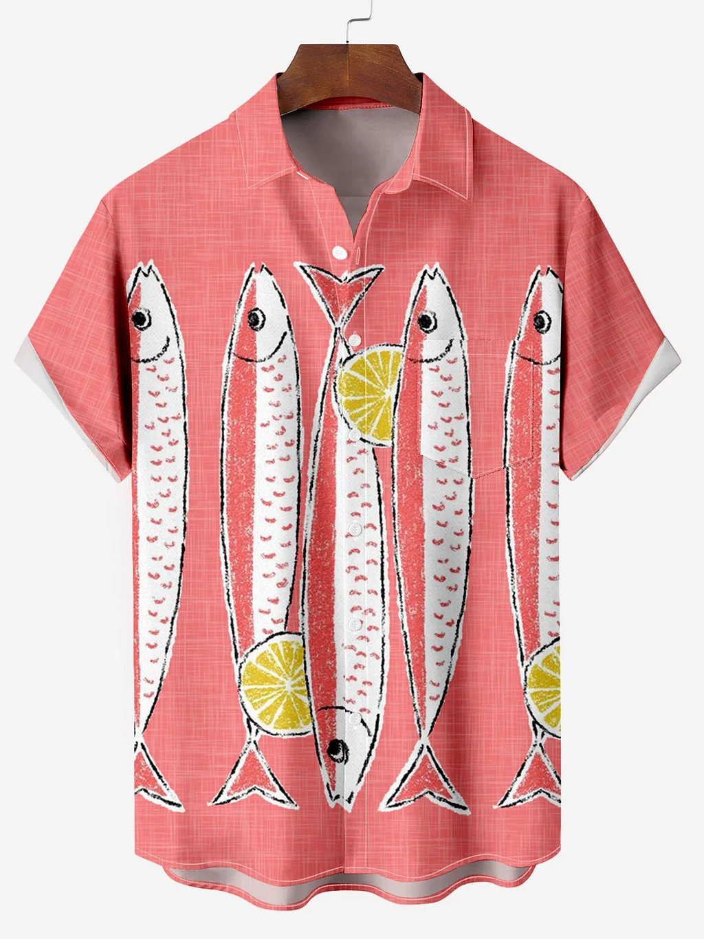 Lemon Sardines Fun Pattern Chest Pocket Shirt PLUSCLOTHESMAN