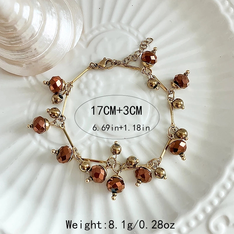 Elegant Streetwear Round 14K Gold Plated 304 Stainless Steel Artificial Crystal Bracelets