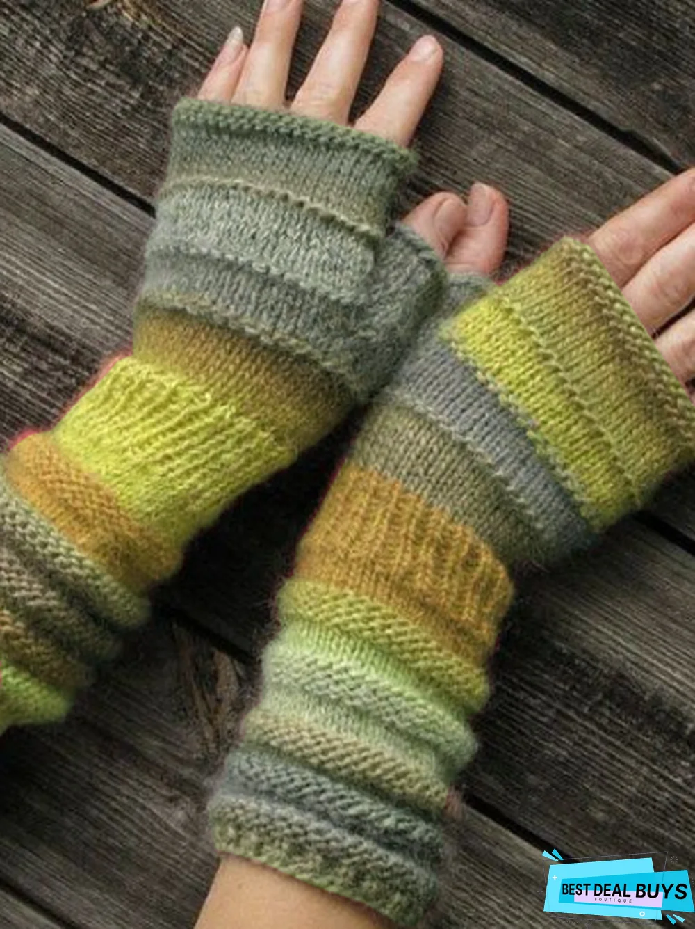 Women Vintage Color-block Geometric Fingerless Gloves