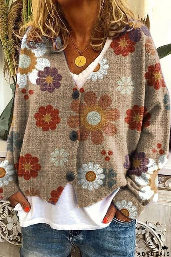 Knitted Long Sleeved Cardigan with Fun Printed Buttons