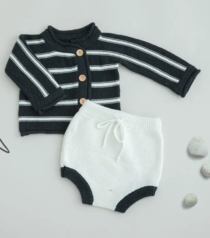 2019 Autumn Pink Knitted Suits Baby Kids Clothes Sets Sweater Girls Sets Ruffles Long Sleeve Sweater+PP Short 2Pcs Kids Suits