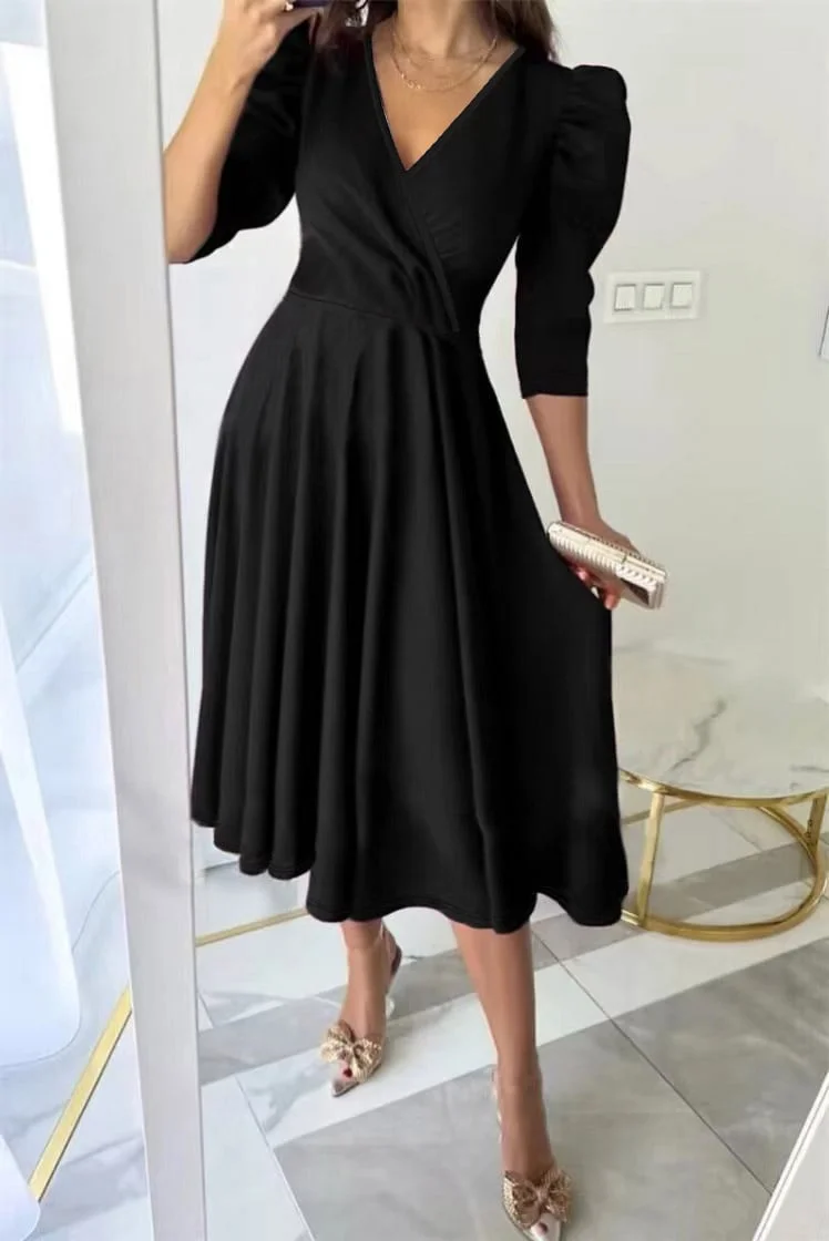 🌸Spring Specials💐 Women's V-Neck Pleated Waist-slimming Midi Dress 