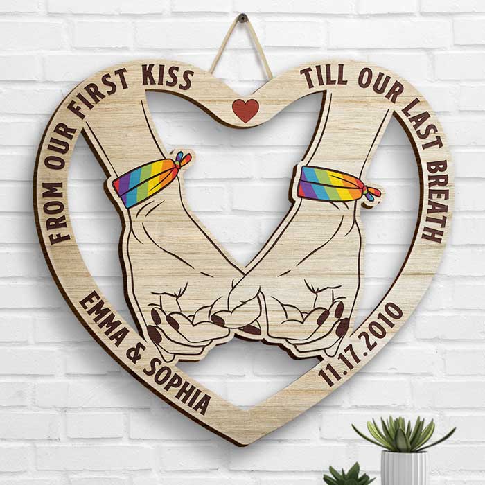 Loveyoufancy From Our First Kiss, LGBTQ+ Couple wooden sign