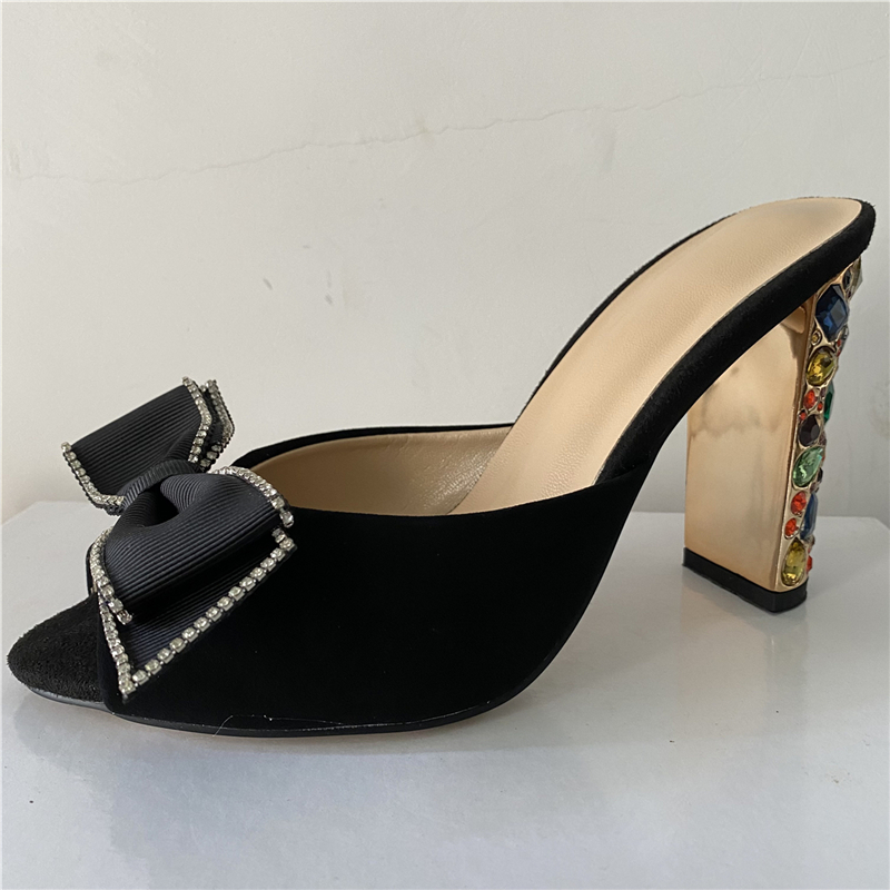 Vivid Diamond Butterfly-Flower Sandals Women Suede Slingbacks 10cm Jeweled Rhinestone High Heel Mules