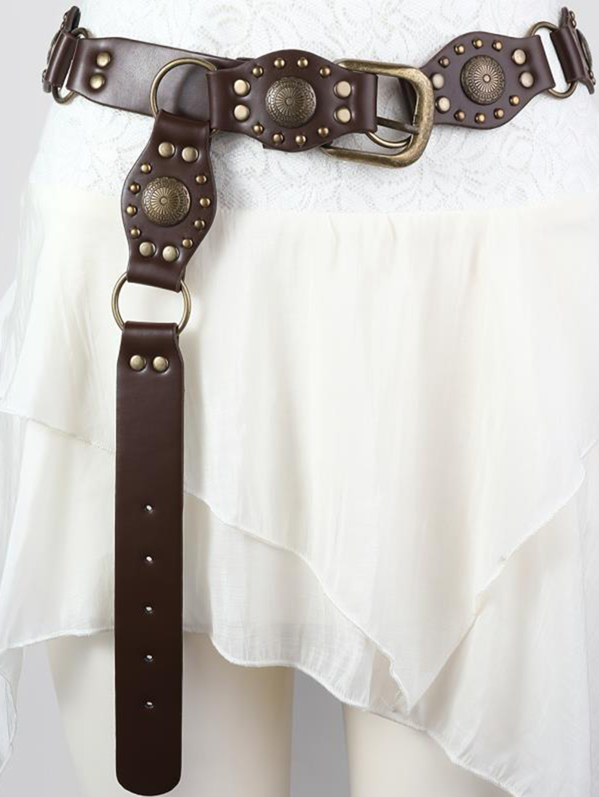 Vintage Rivet Eyelet Washer Patchwork Metal Buckle Wide Belt