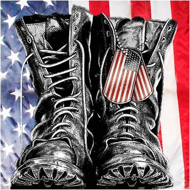 Full Round Diamond Painting Military Boots (30*30cm)