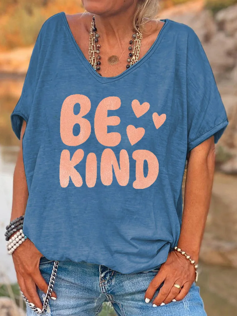 Short Sleeve Loose Be Kind Letter Printed T-shirt