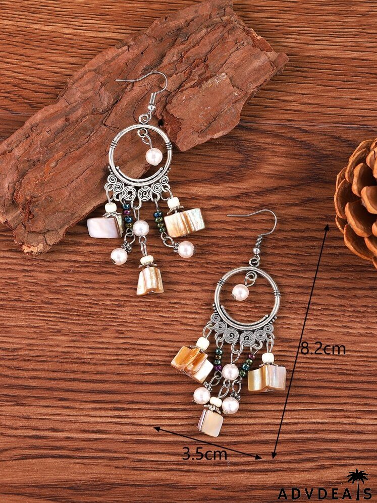 Faux Pearl Decor Bead Tassel Drop Earrings