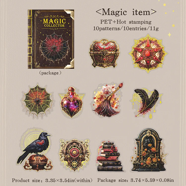 Journalsay 10 Sheets Magic Collector Series Vintage Character Landscaping Bronzing PET Sticker
