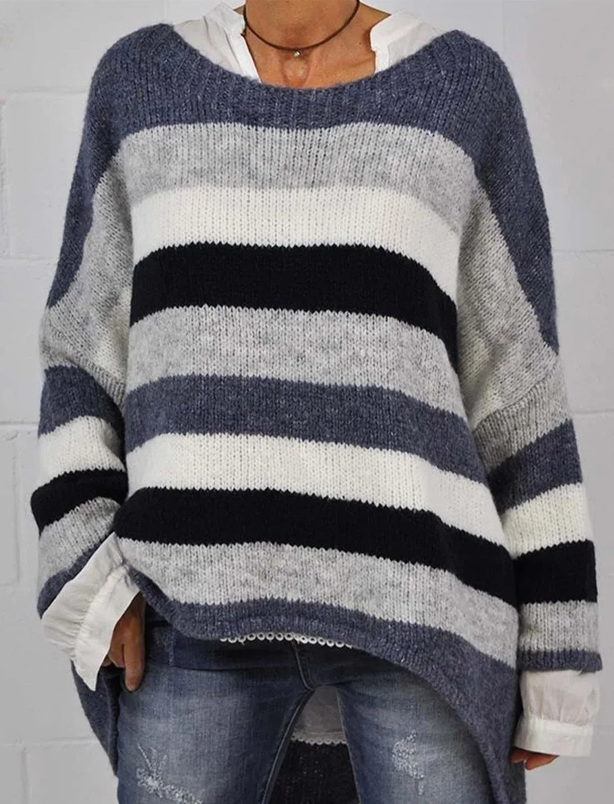Casual Color Matching Crew Neck Long Sleeves Sweater | IFYHOME