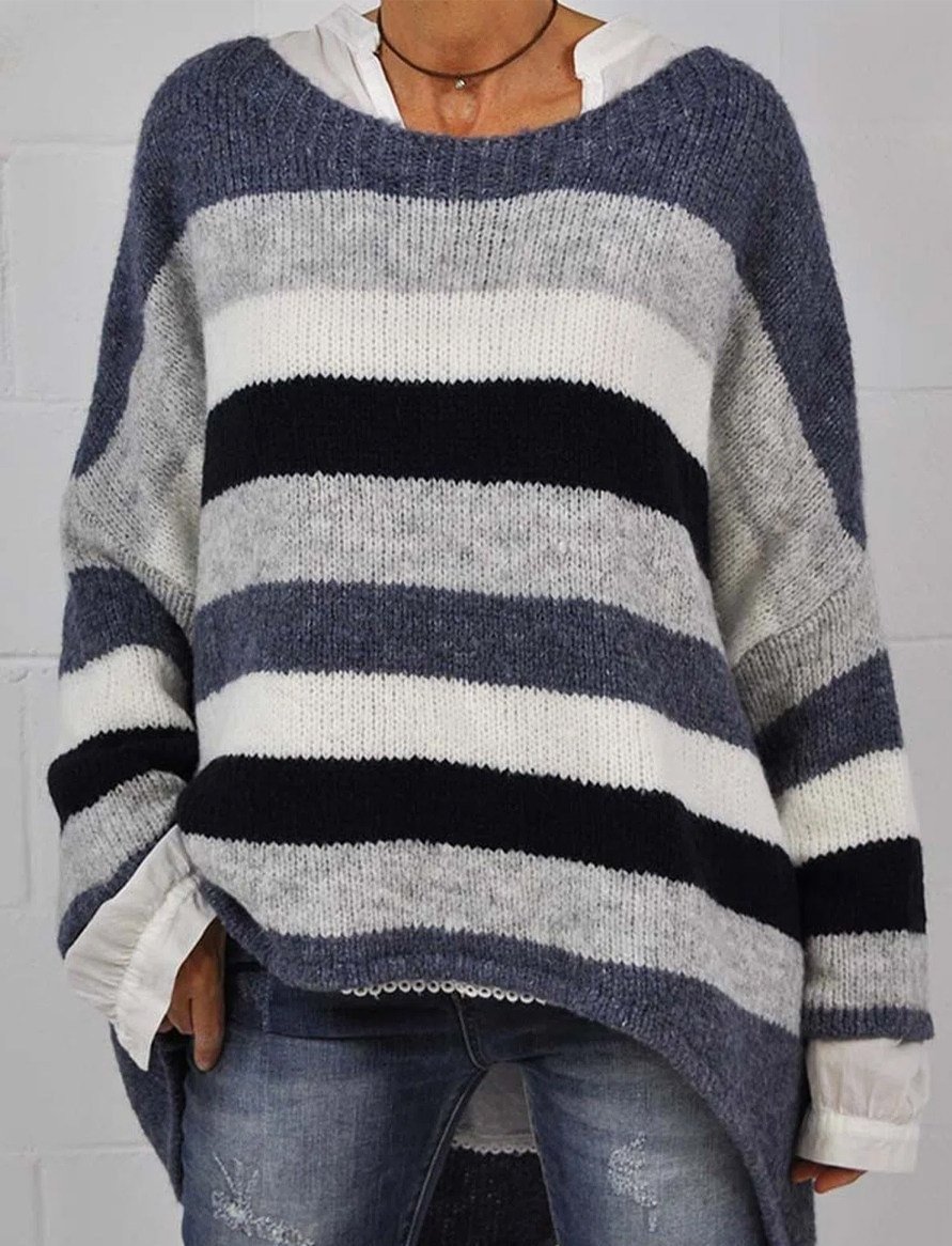 Casual Color Matching Crew Neck Long Sleeves Sweater - VSMEE