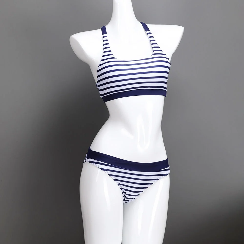 Sexy Stripe Bikinis Set Women  Swimwear Low Waist Bandage Bathing Suit Swimsuit Summer Tube Top Female Beachwear 2020 New