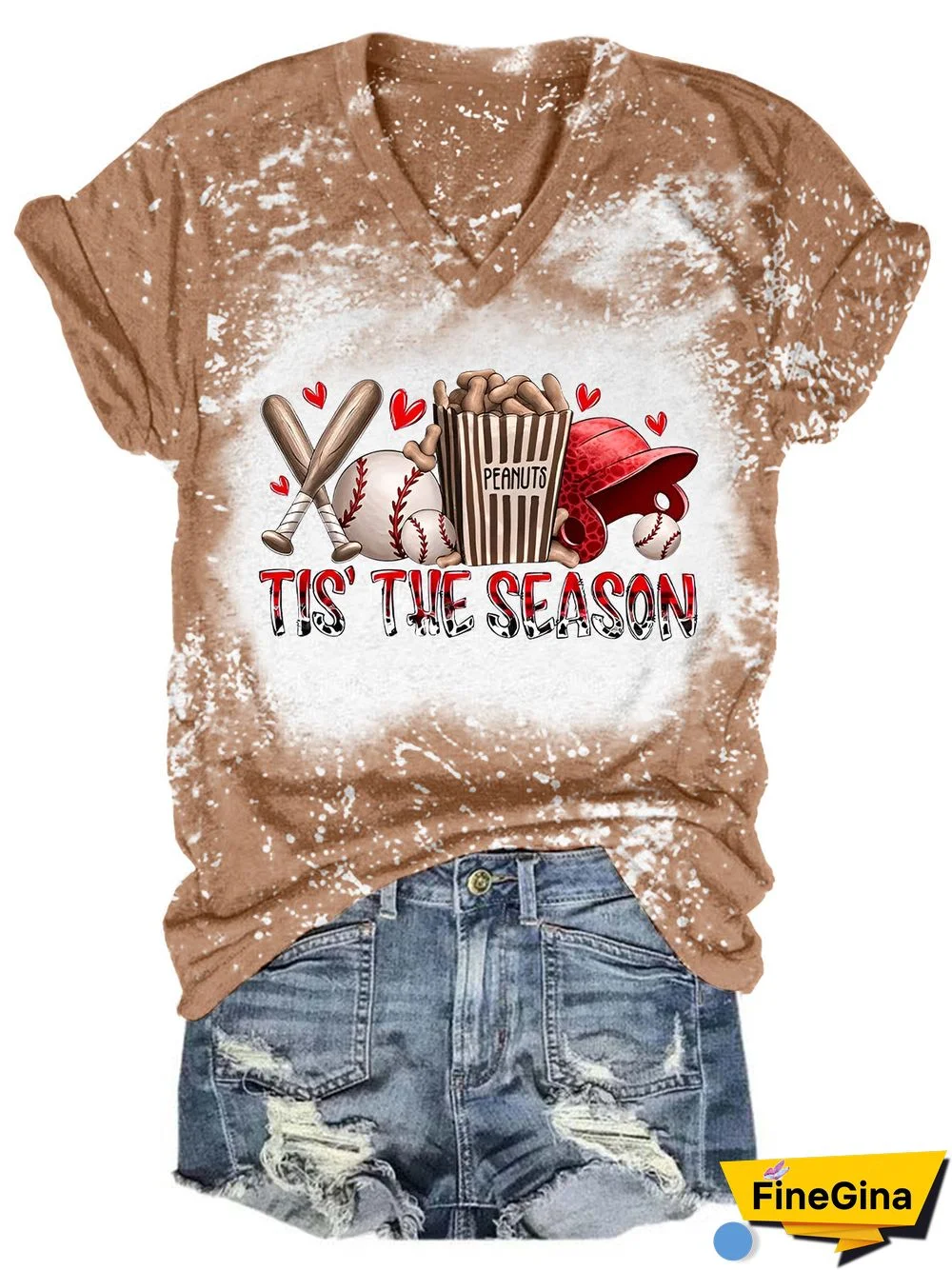 Tis' The Season Baseball Tie Dye V Neck T-shirt