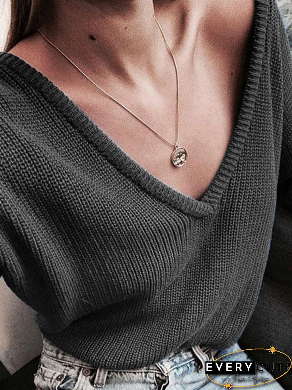 Simple 7 Colors V-neck Sweater Tops