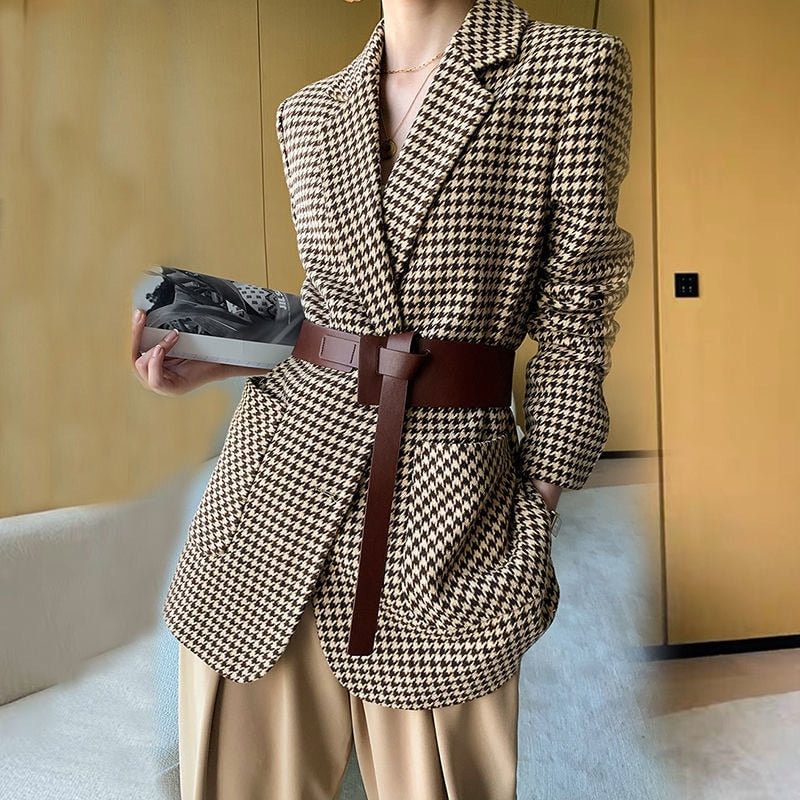 Office Lady Autumn Plaid Small Fragrance Coat Large Loose Temperament Woolen Suit Small Suit Thousand Birds Special Suit Women