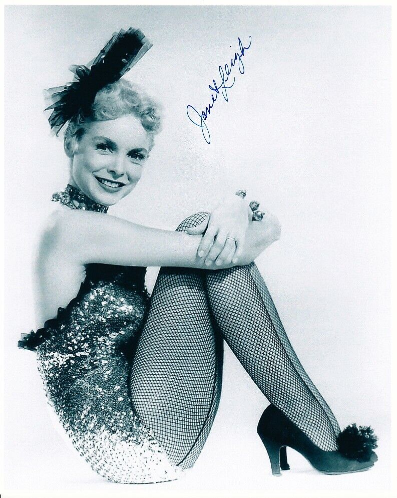 JANET LEIGH hand-signed FISHNET STOCKINGS LEGGY YOUNG SEXY 8x10 closeup w/