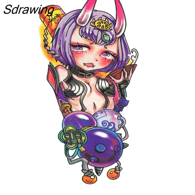 Sdrawing Temporary Tattoo Sticker Anime Cartoon Cute Pink Hair Girl Flower Necklace Fake Tatto Flash Tatoo Art for Women Men