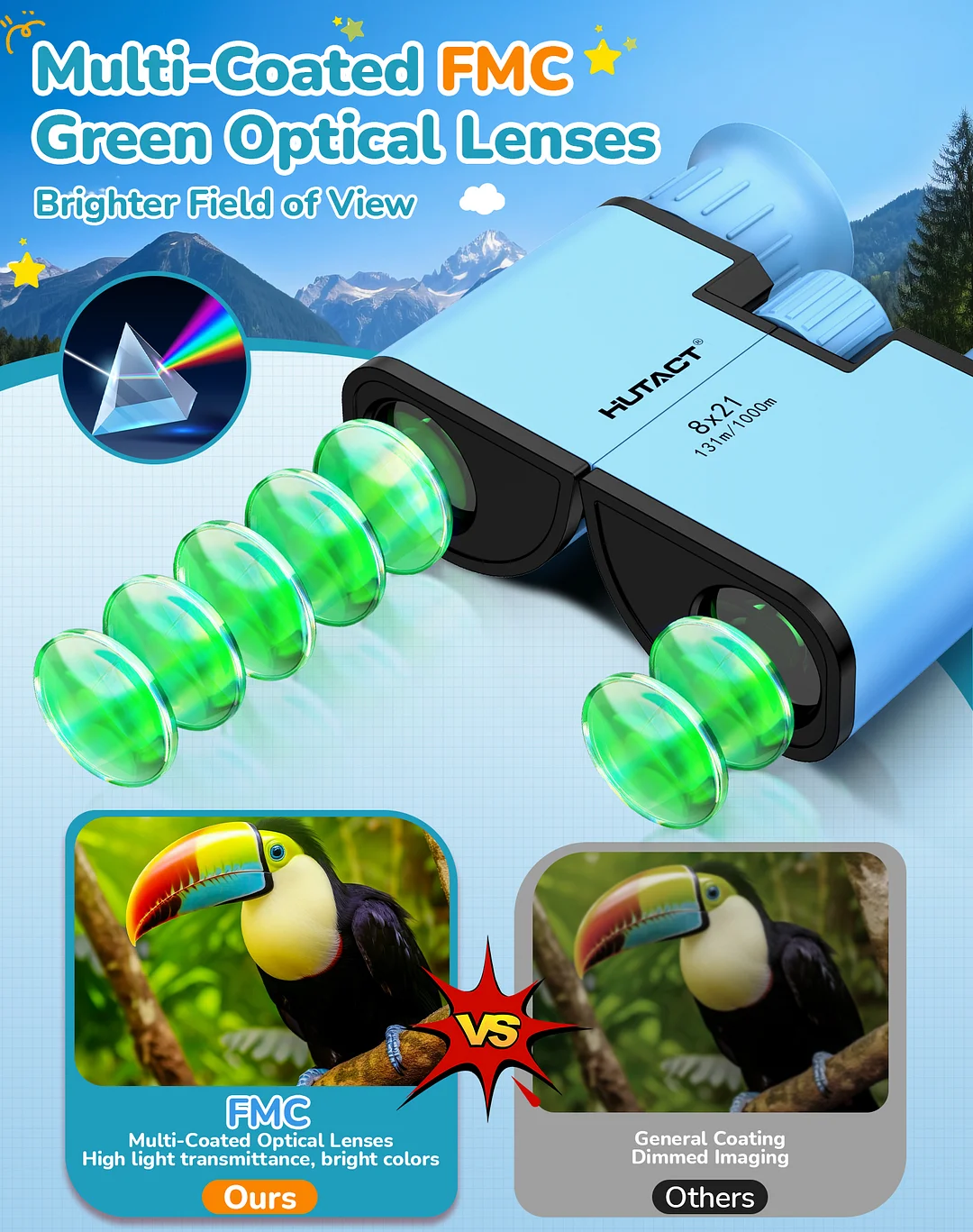 BEBANG 8x21 Binoculars for Kids, Binoculars Set for Boys Girls Bird Watching Educational Learning Hunting Hiking Birthday