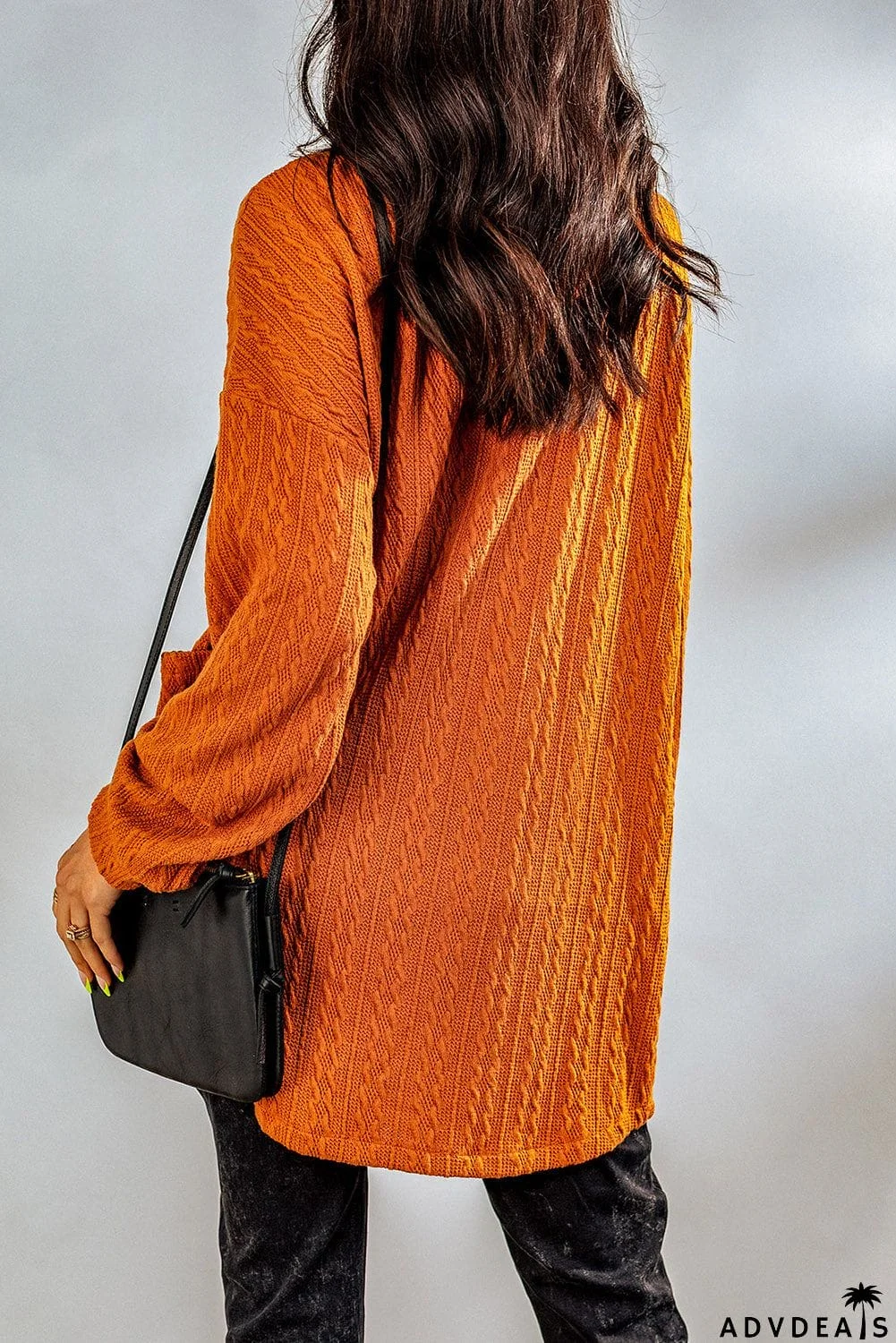 Brown Cable Knit Cardigan