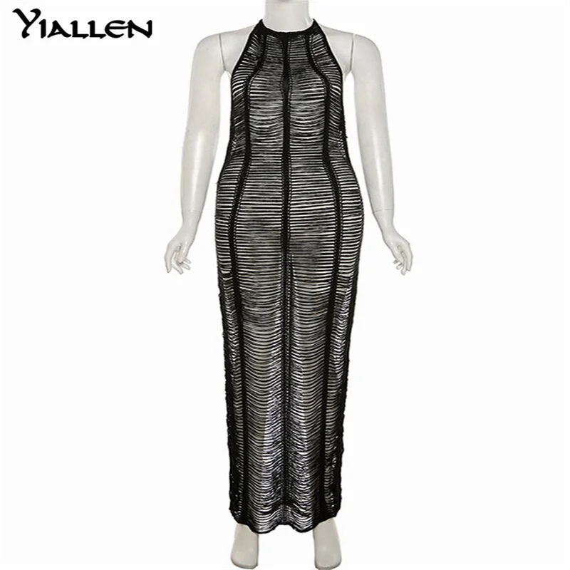 Yiallen Women Summer Sexy Hollow Out See Through Sleeveless Long Dress Fashion New Casual Street Clubwear Female Dresses Hot