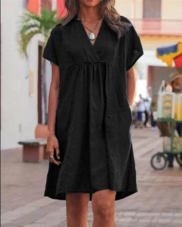 casual v neck solid woman linen dresses p331703