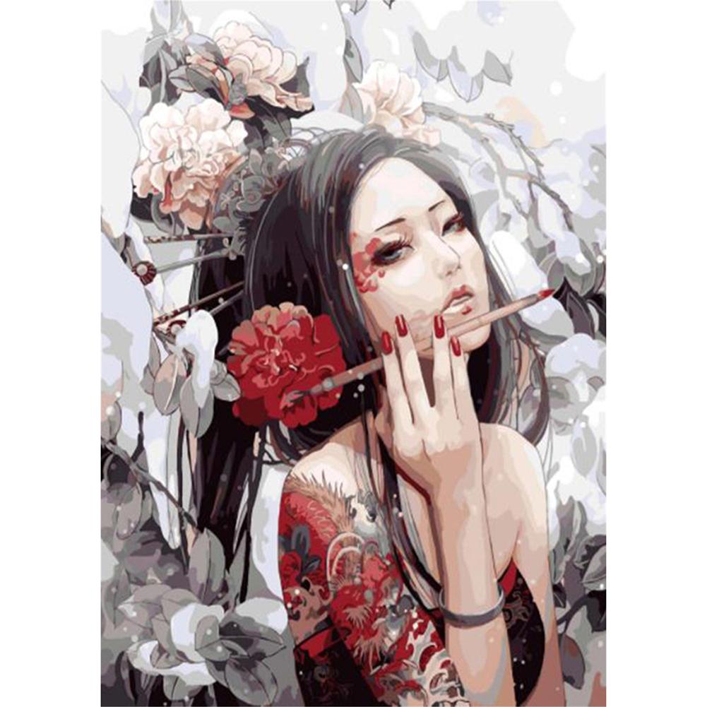 

40*30CM-Brush Pen Girl-Round Drill Diamond Painting, 501 Original