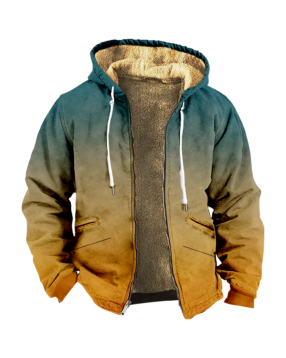 Suitmens Contrast Color Gradient Fleece Hooded Jacket 0045