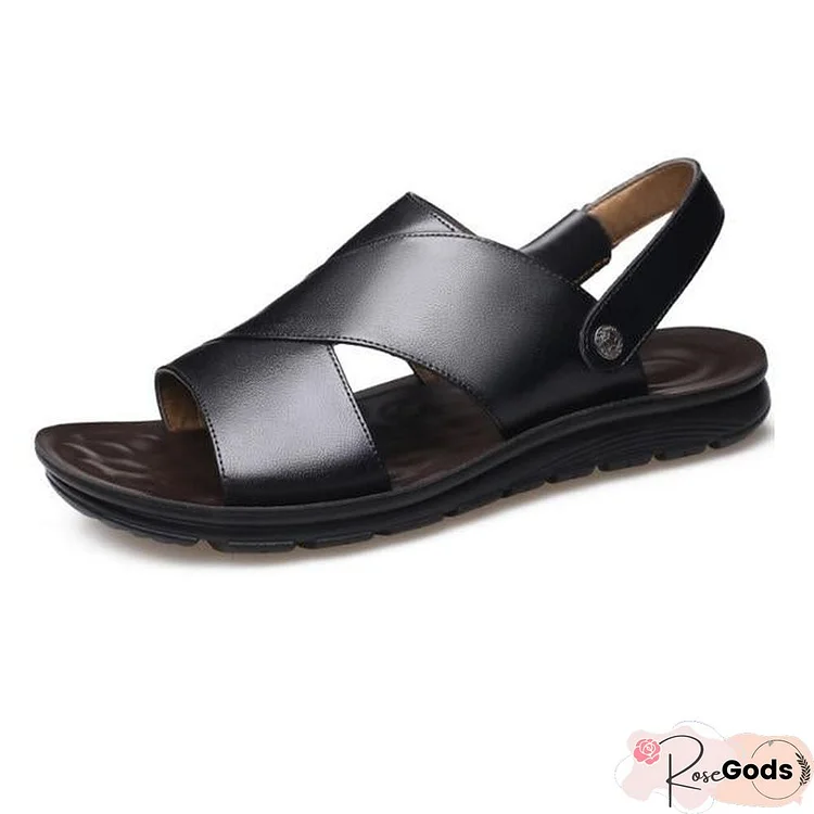 Men Genuine Leather Soft Sandals Handmade Men's Shoes Retro Sewing Casual Beach Shoes