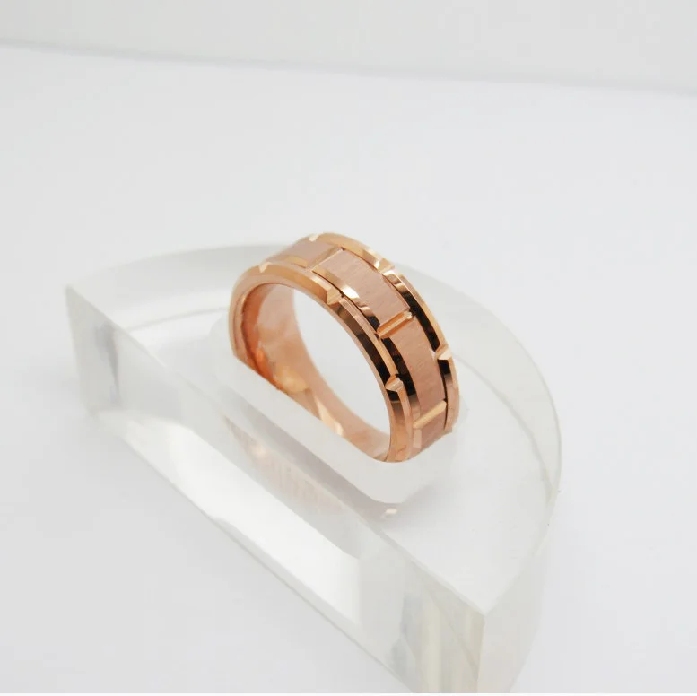 8MM Rose Gold Brick Pattern Women's Or Men's Tungsten Carbide Wedding Faceted Rings Rose Gold Brick Pattern Comfort Fit Grooved