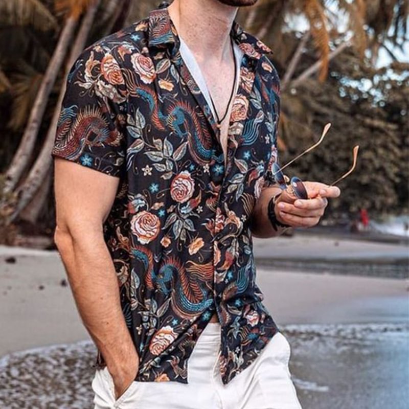 Men's Outdoor Hawaiian Style Printed Short Sleeve Shirt