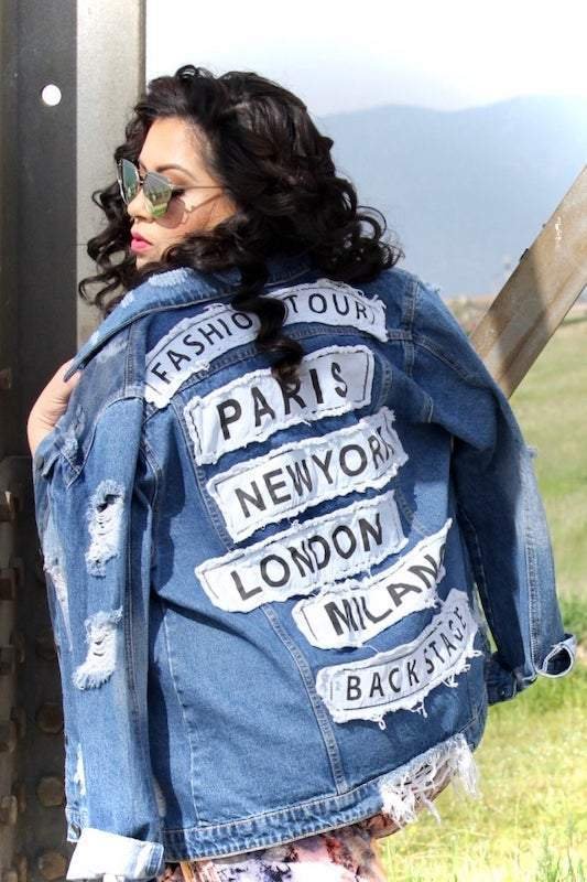 Letter Print Loose Denim Women's Mid-length Coat Street