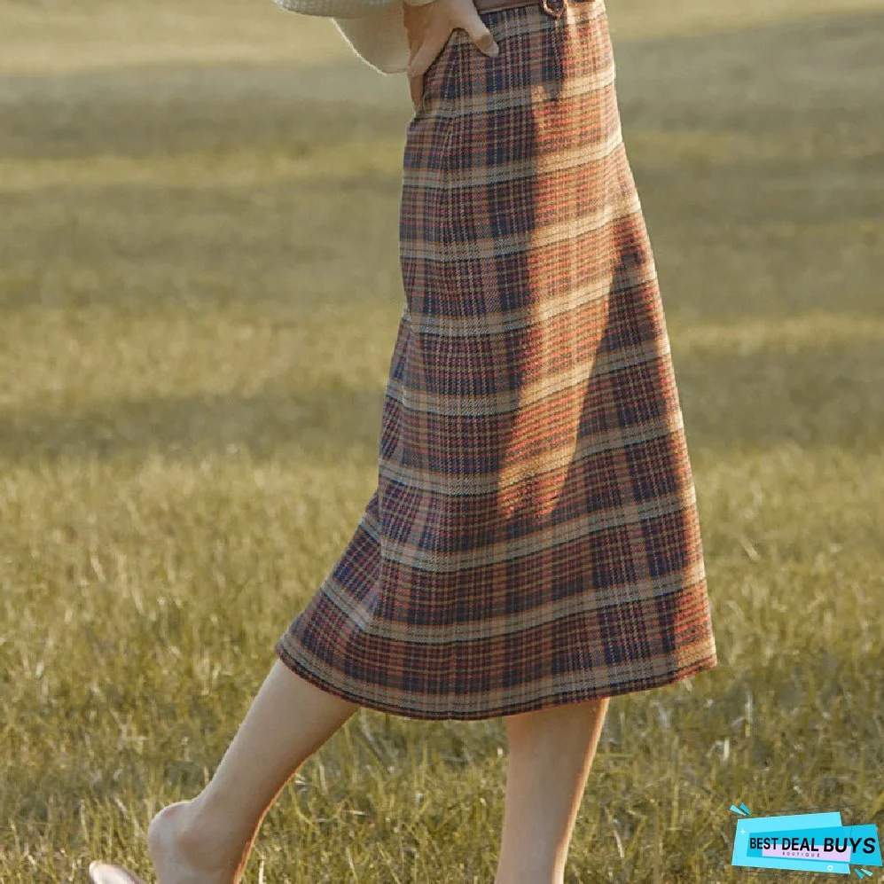 Academia Ladies Fashion Personality Retro Plaid Skirt