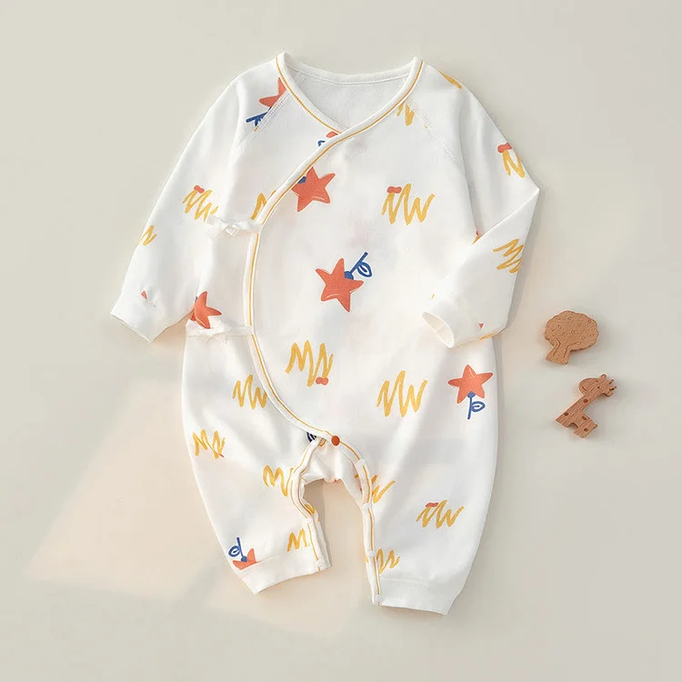  Baby Star Printed White Kimono Romper