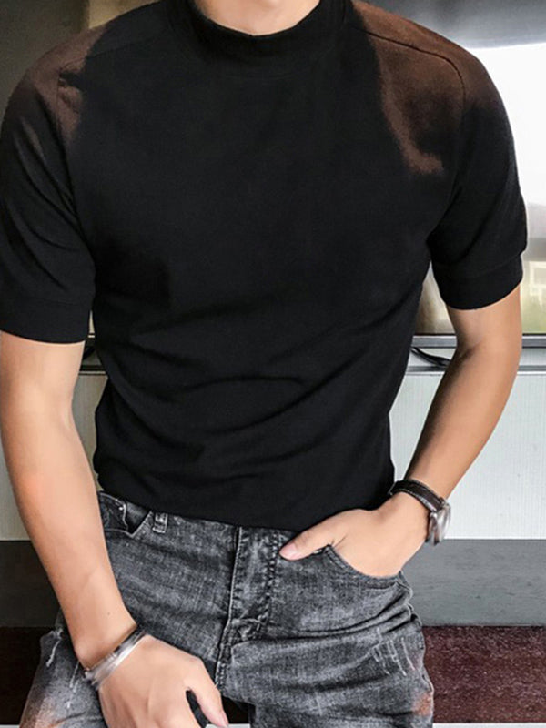 Aonga - Mens Tight Knitted High Neck Short-sleeved T-shirtI aonga