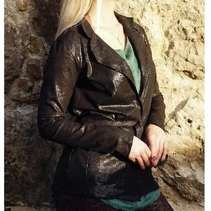 pornhint Pornhint Cleather Blazer Black black vegan leather jacket woman elegant faux leather gothic glam rock glam rock sexy fetish casual rock costume