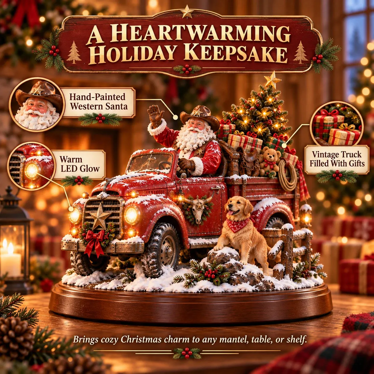 Santa's Last Delivery glowing on a warm Christmas table display