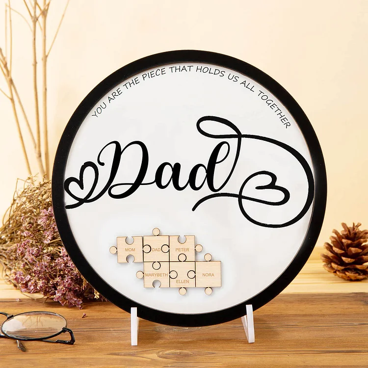 Dad Wooden Puzzle Sign Custom 6 Names Family Gifts "You Are The Piece That Holds Us Together"