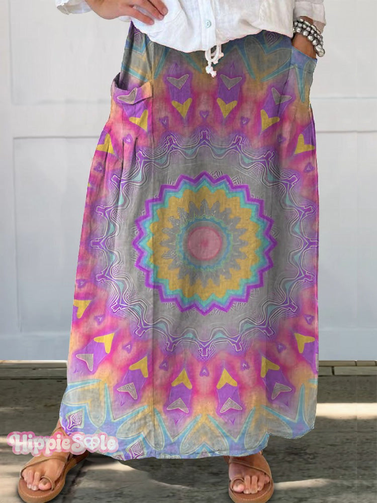 Women’s Fantasy Kaleidoscope Print Linen Pocket Skirt Multicolor / S