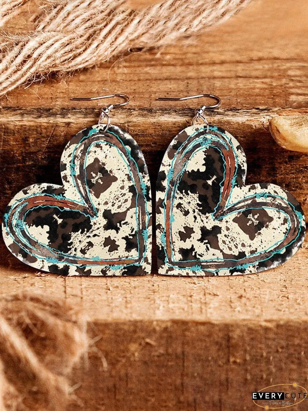 Leopard Print Heart-Shaped Brown Earrings for Valentine's Day