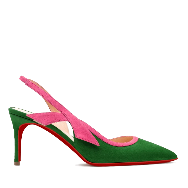 65mm Women's  Kitten Heels Pointed Toe Red Bottom Slingback Pumps Wedding Official Suede Sandals-MERUMOTE