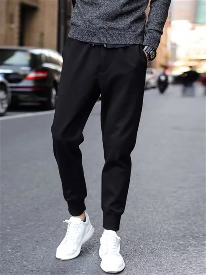 Men's Trousers Harem Pants Casual Pants Pocket Drawstring Elastic Waist Plain Breathable Quick Dry Casual Daily Fashion Streetwear Black -vasmok