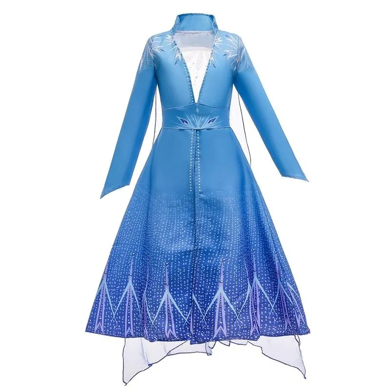 4-10T Girls Party Princess Dress Baby Girls Summer Elegant Long Sleeve Blue Dresses Birthday Party Fantasy Ball Dress