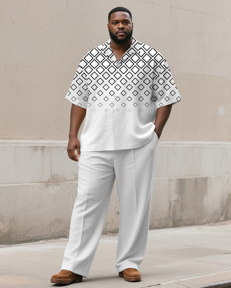 Men's Plus Size Simple Gradient Diamond Print Short Sleeve Shirt Trousers Suit