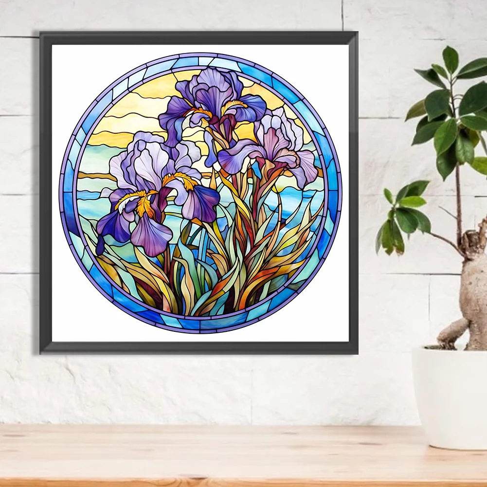 Diamond Painting - Full Round Drill - Stained Glass Flower(30*30cm)