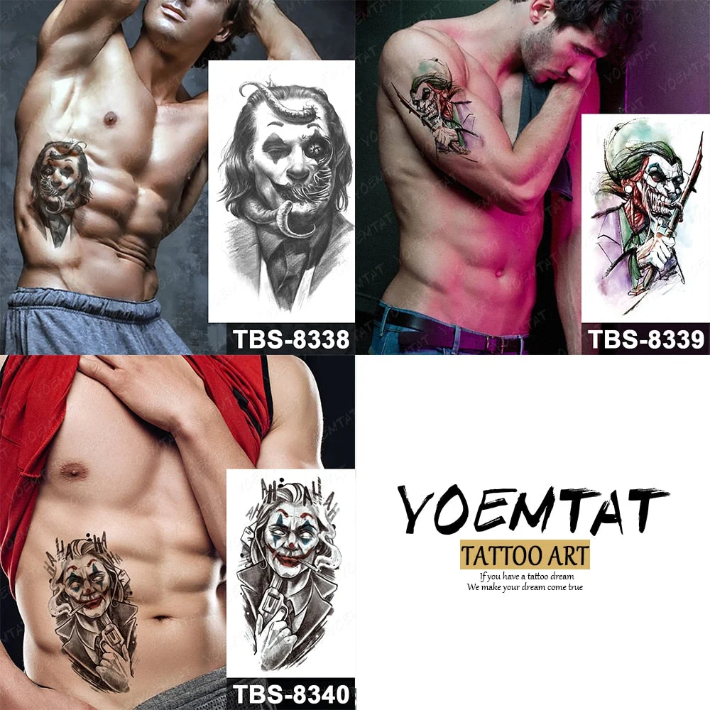 Waterproof Temporary Tattoo Sticker Skull Joker Clown Halloween cosplay Flash Tattoos Body Art Arm Fake Tatoo Men Women