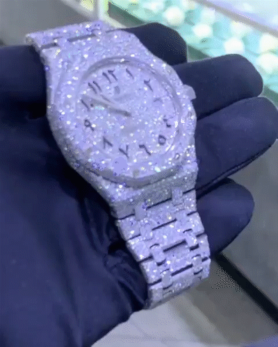 Vessful White Gold Iced Out Watch Silver Crystal Studded Diamond Hiphop Men AP Watch-VESSFUL