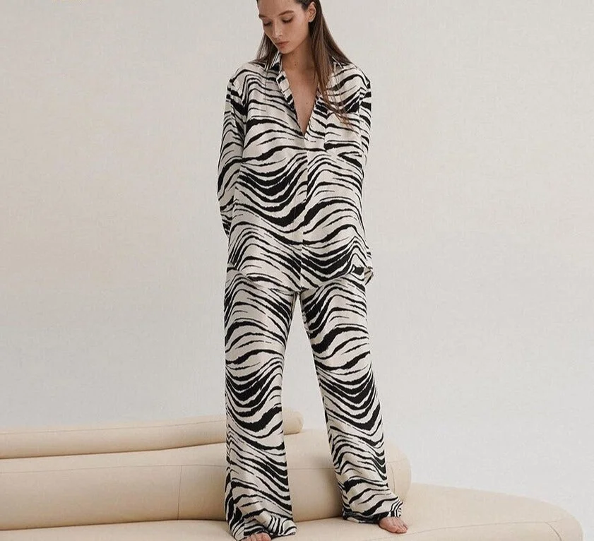 Uforever21 Fall Outfits  Fashion Loose Leopard Print 2 Piece Sets Women Outfit 2023 Elegant Long Sleeve Blouses With High Waist Pants Set Female
