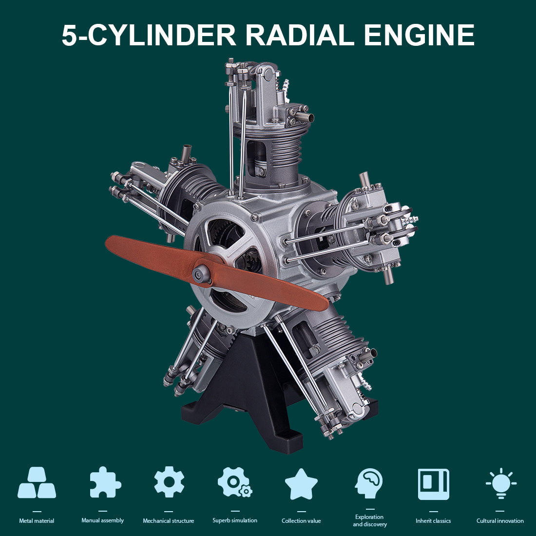 5 Cylinder Radial Engine Model Kit - 1:6 Full Metal Aircraft Engine  - Build Your Own Radial Engine