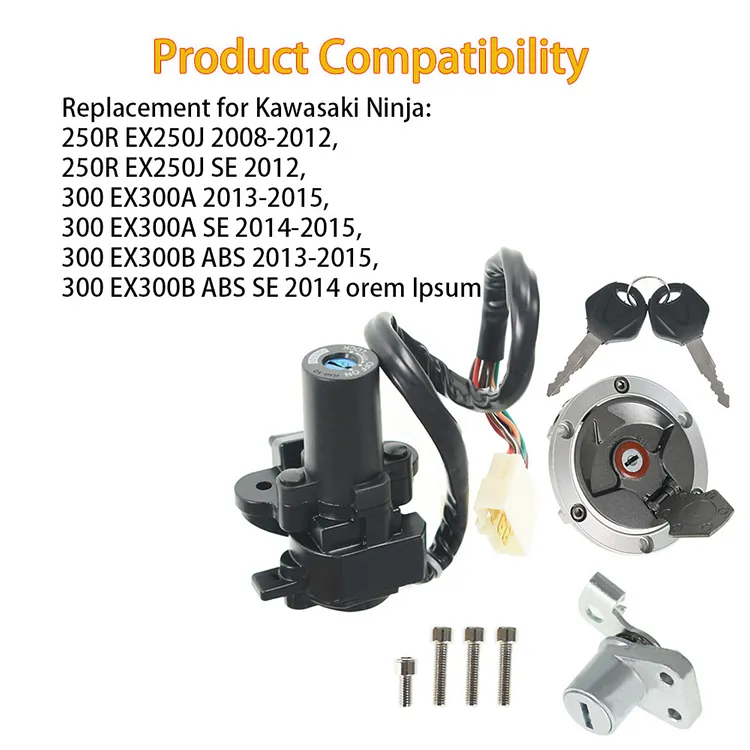 Ignition Switch, Seat Lock & Gas Cap Cover Key Set For Kawasaki Ninja 250R 300 (2008-2015)
