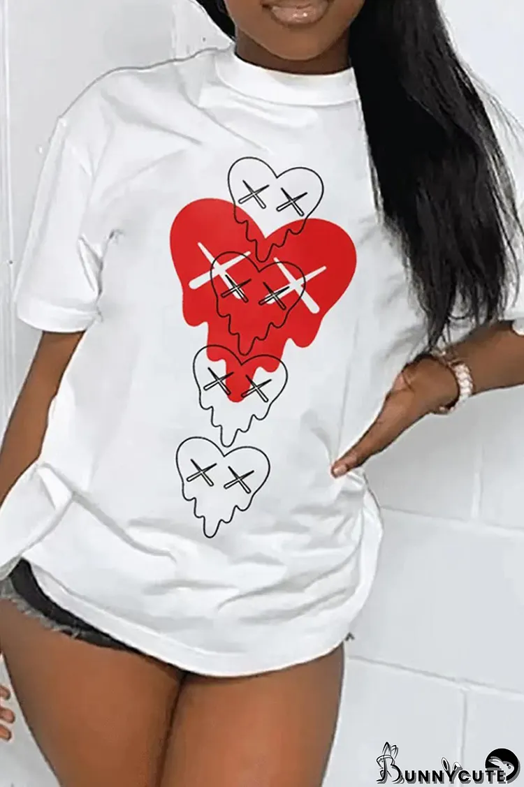 White Fashion Street Print Patchwork O Neck T-Shirts